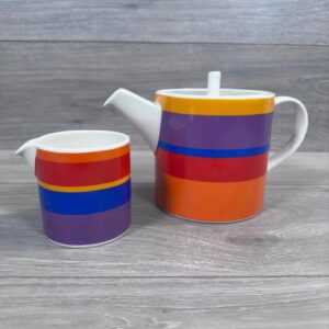 Retro Whitbread & Wilkins Stripe Multicoloured Teapot & Milk Jug
