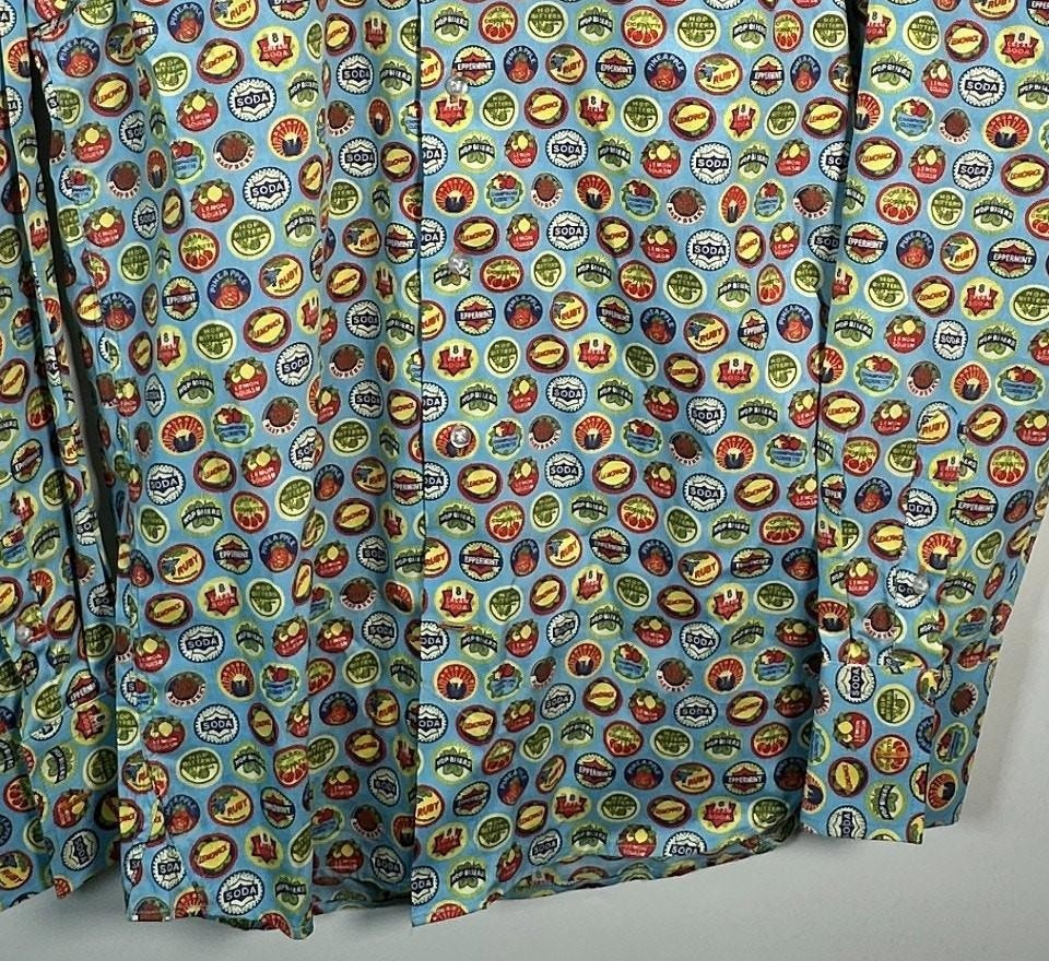 Coton Doux Long Sleeve Blue Cotton Vintage Bottle Caps Shirt UK 15 (37/38) - Image 3