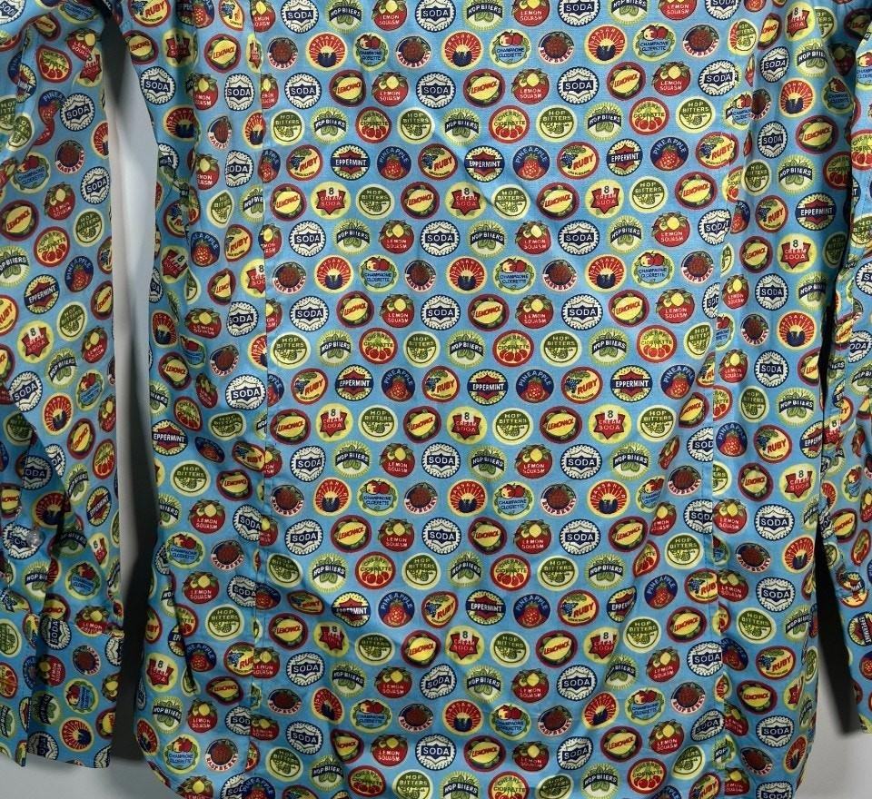 Coton Doux Long Sleeve Blue Cotton Vintage Bottle Caps Shirt UK 15 (37/38) - Image 5