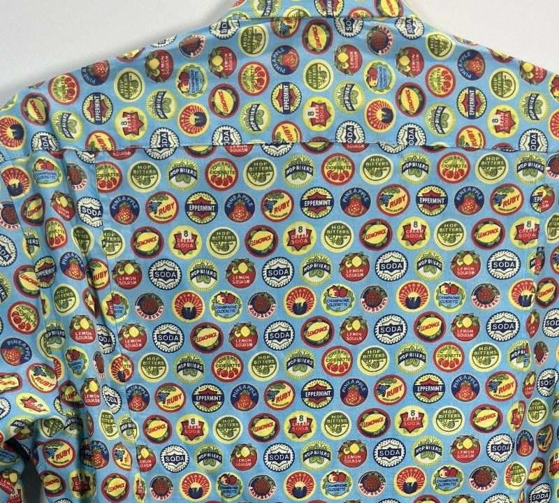 Coton Doux Long Sleeve Blue Cotton Vintage Bottle Caps Shirt UK 15 (37/38) - Image 4