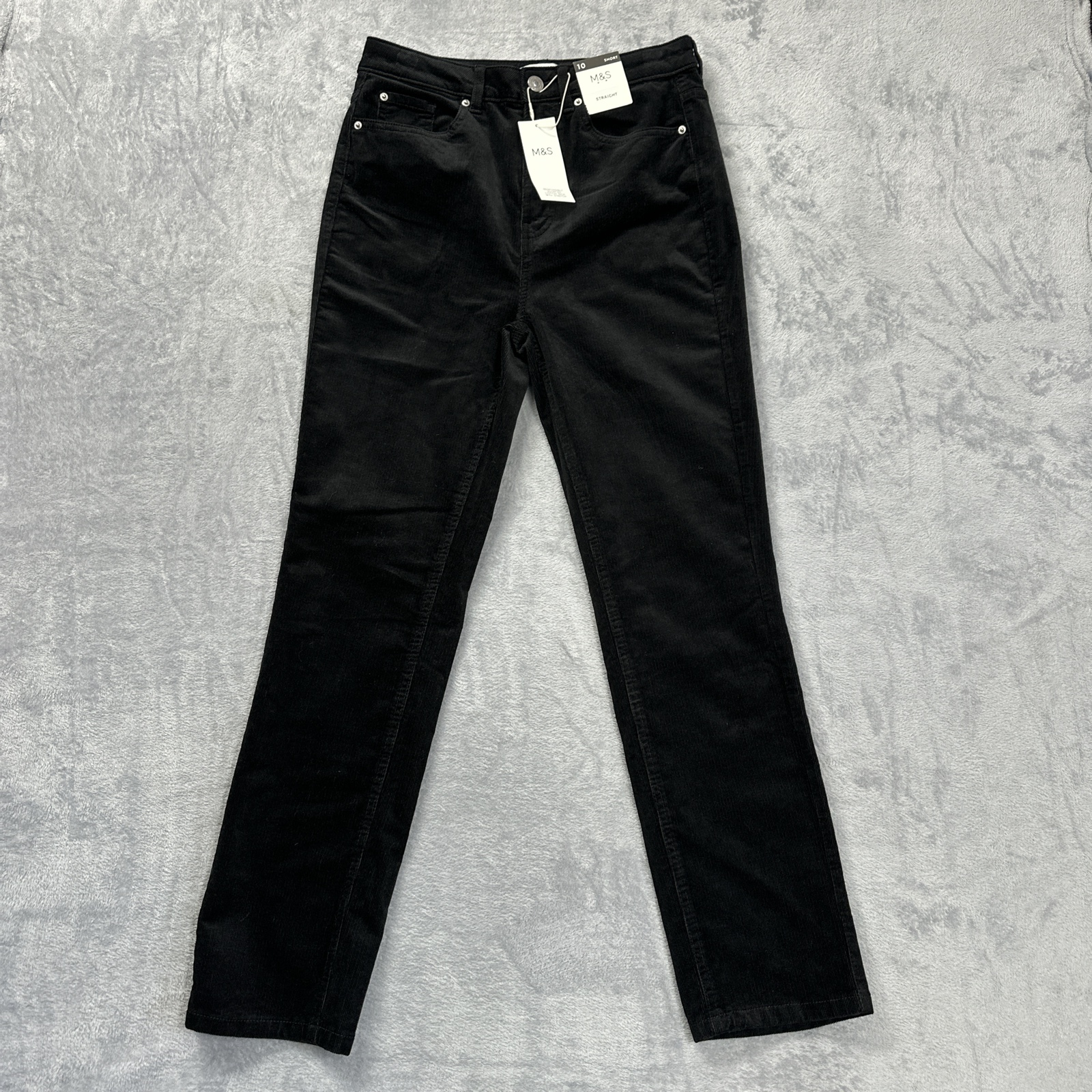 M&S Ladies Black Corduroy Slim Straight Leg Jeans Trousers UK 10 Short