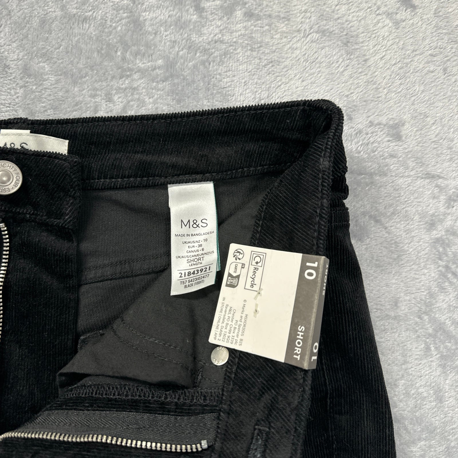 M&S Ladies Black Corduroy Slim Straight Leg Jeans Trousers UK 10 Short - Image 4