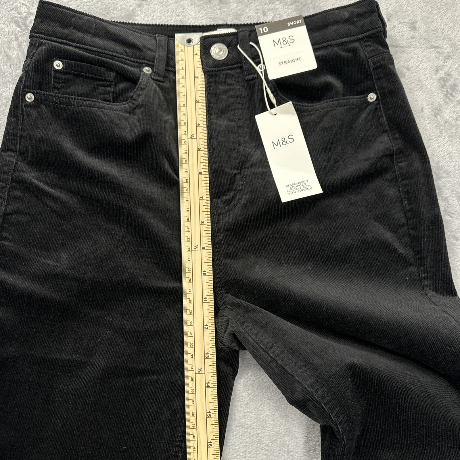 M&S Ladies Black Corduroy Slim Straight Leg Jeans Trousers UK 10 Short - Image 5