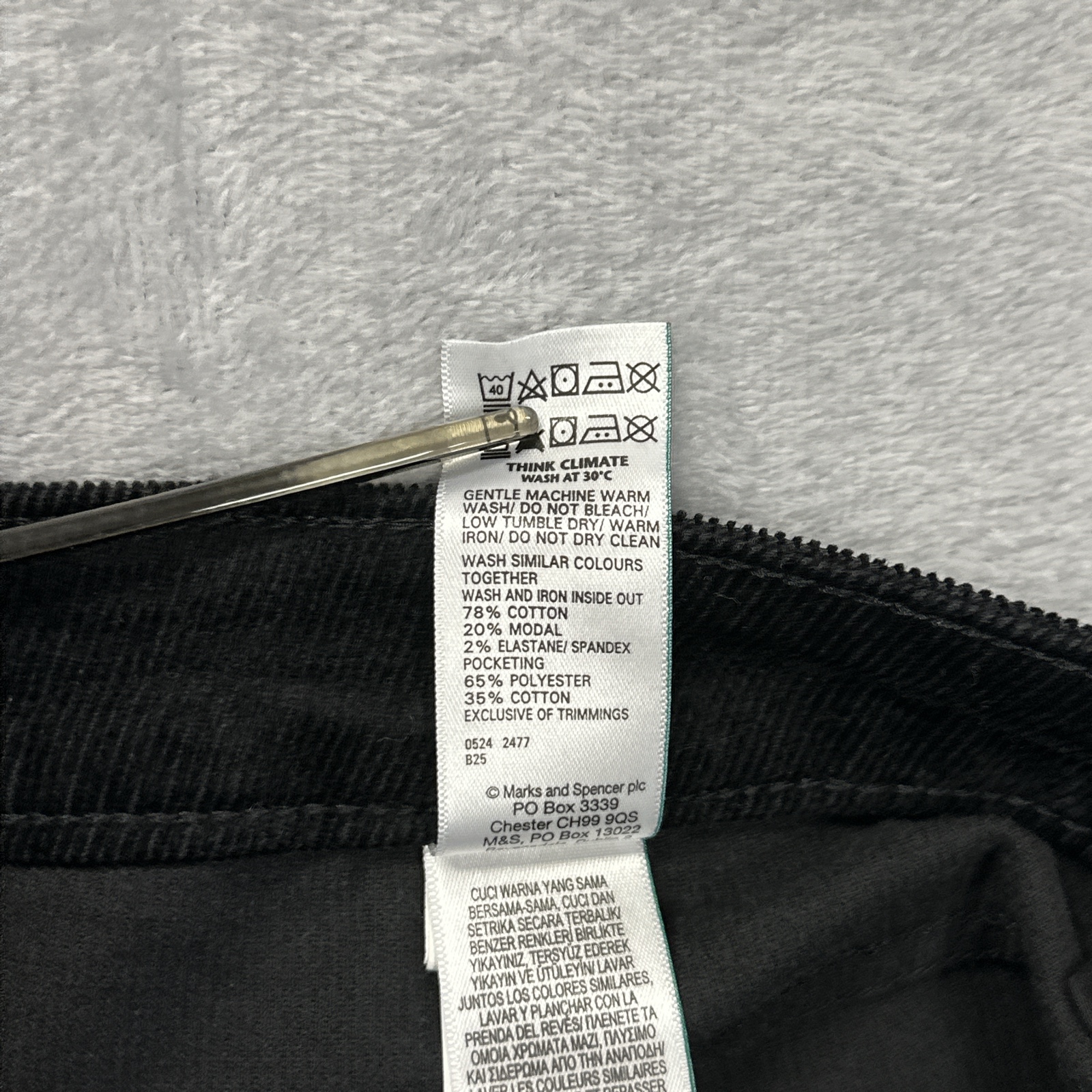 M&S Ladies Black Corduroy Slim Straight Leg Jeans Trousers UK 10 Short - Image 11