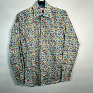 Coton Doux Long Sleeve Blue Cotton Vintage Bottle Caps Shirt UK 15 (37/38)