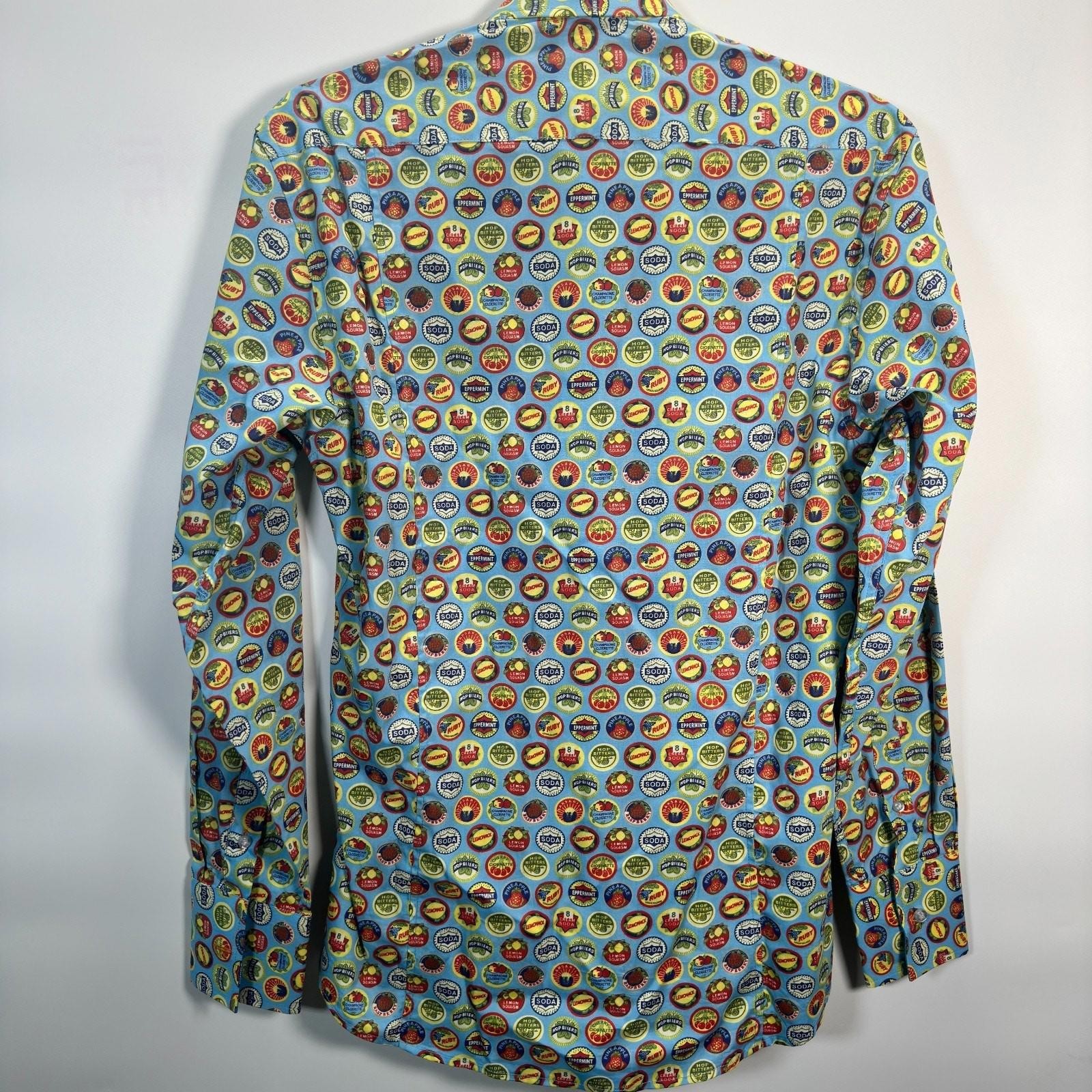 Coton Doux Long Sleeve Blue Cotton Vintage Bottle Caps Shirt UK 15 (37/38) - Image 8