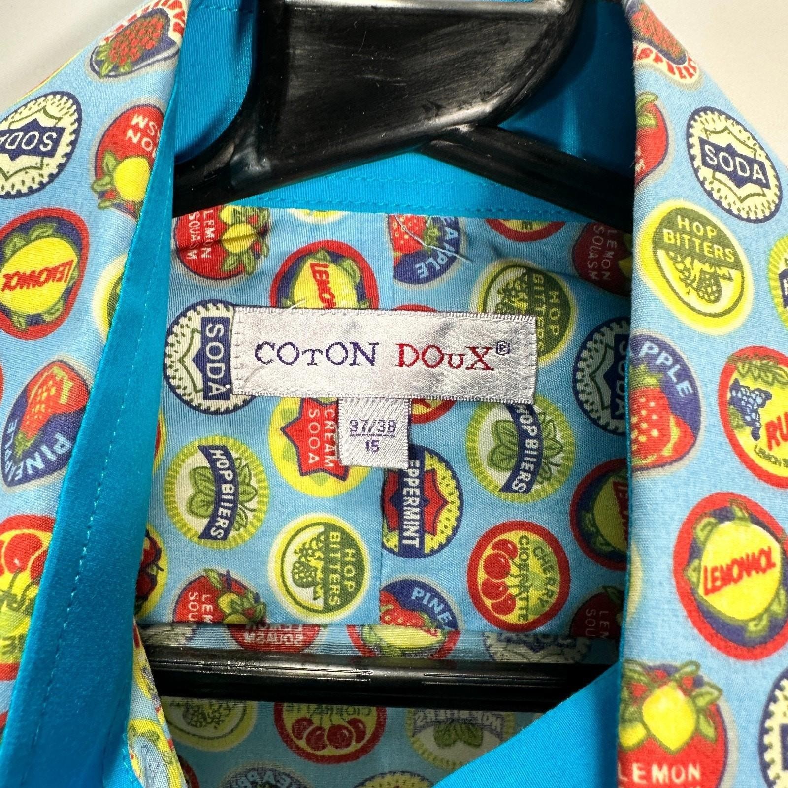 Coton Doux Long Sleeve Blue Cotton Vintage Bottle Caps Shirt UK 15 (37/38) - Image 10