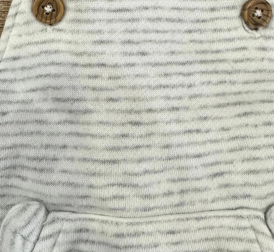 H&M Baby Striped Dungarees Cotton Bear Face Grey Romper Grey Strip0-3 Months - Image 7