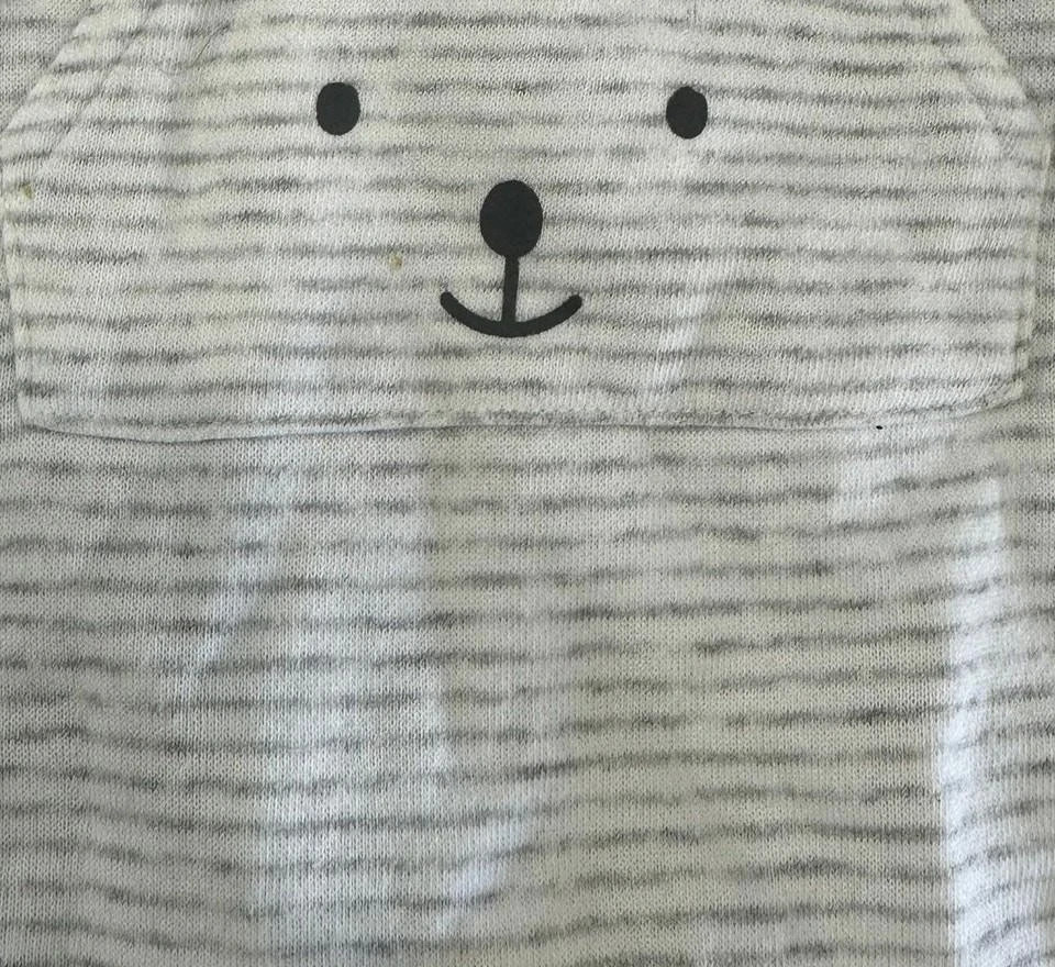 H&M Baby Striped Dungarees Cotton Bear Face Grey Romper Grey Strip0-3 Months - Image 9