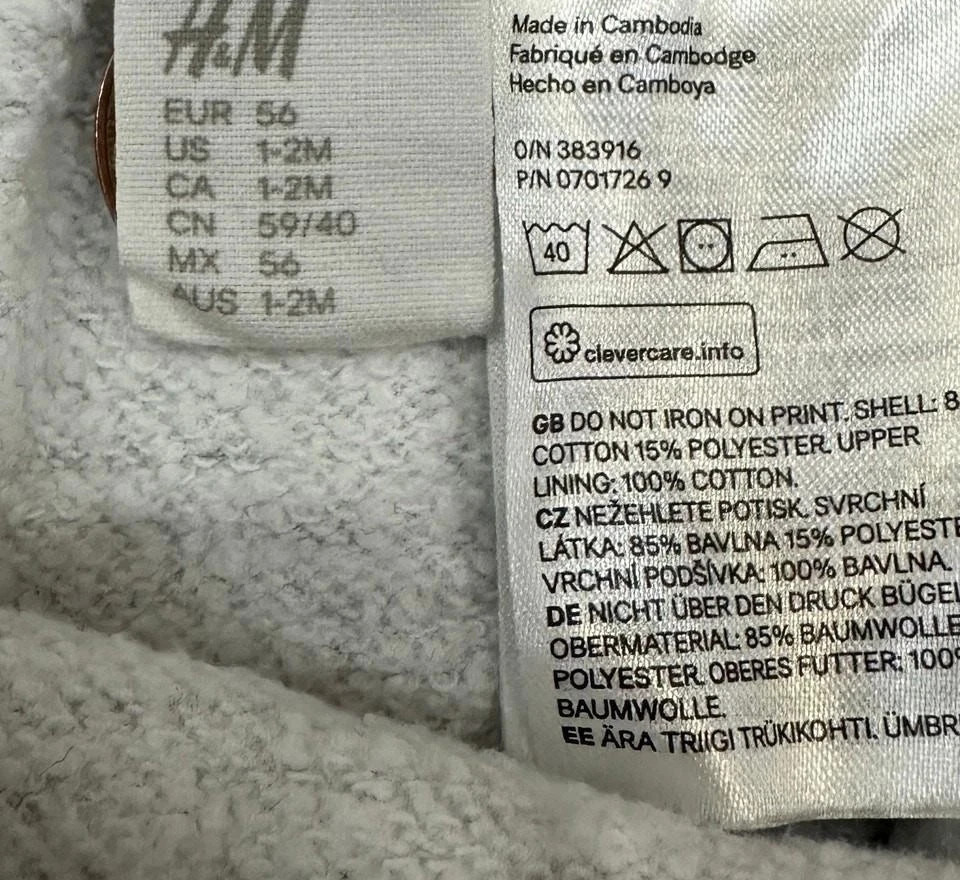 H&M Baby Striped Dungarees Cotton Bear Face Grey Romper Grey Strip0-3 Months - Image 11