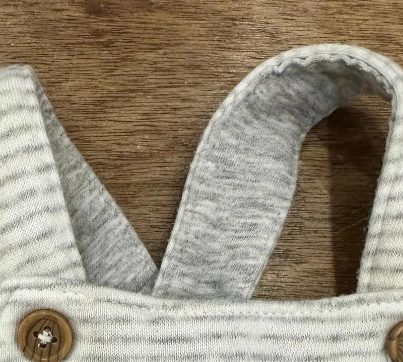 H&M Baby Striped Dungarees Cotton Bear Face Grey Romper Grey Strip0-3 Months - Image 6