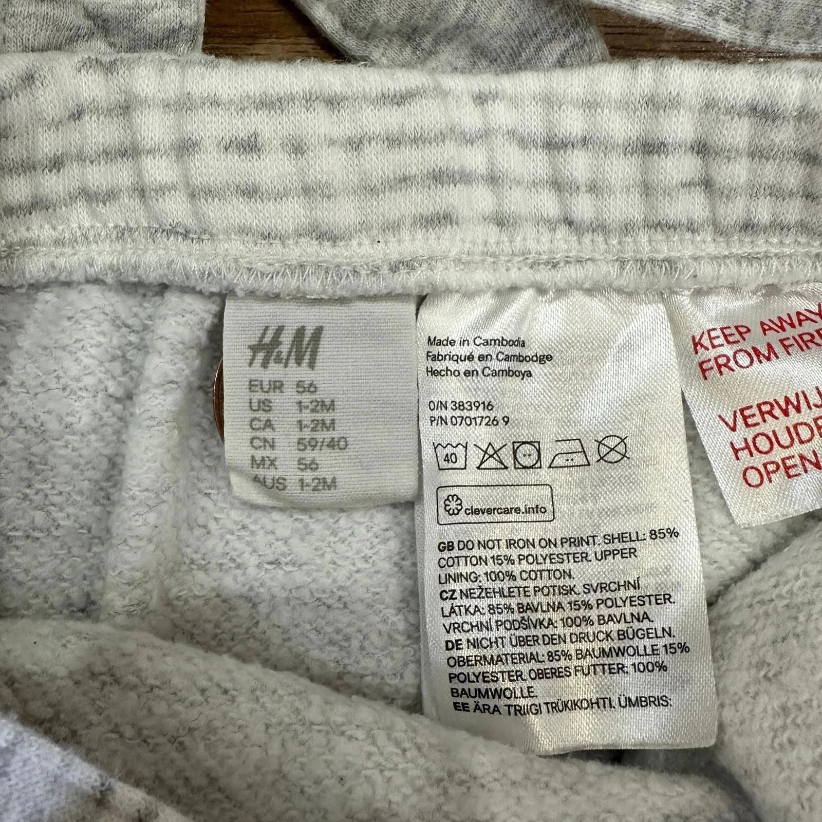 H&M Baby Striped Dungarees Cotton Bear Face Grey Romper Grey Strip0-3 Months - Image 3