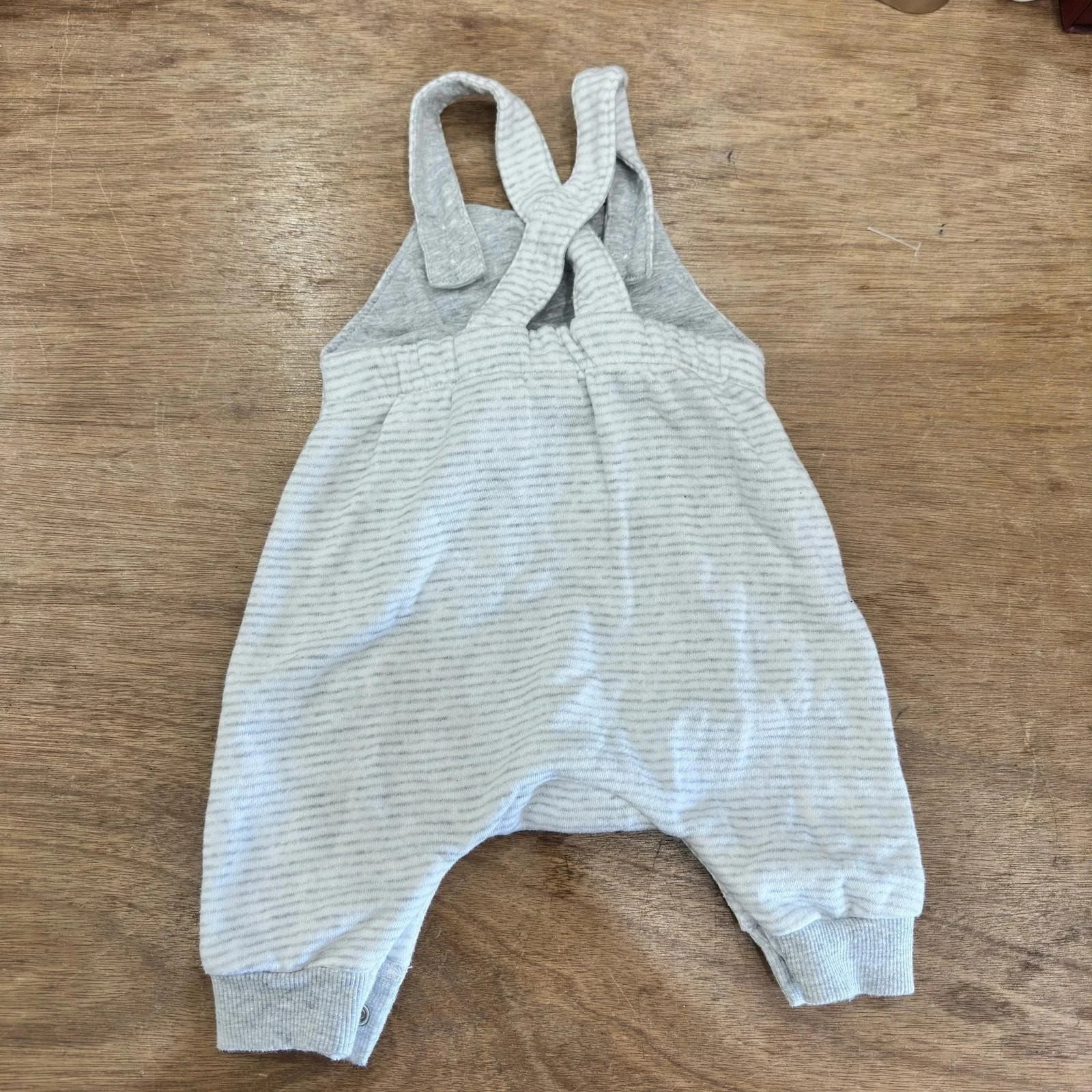 H&M Baby Striped Dungarees Cotton Bear Face Grey Romper Grey Strip0-3 Months - Image 4