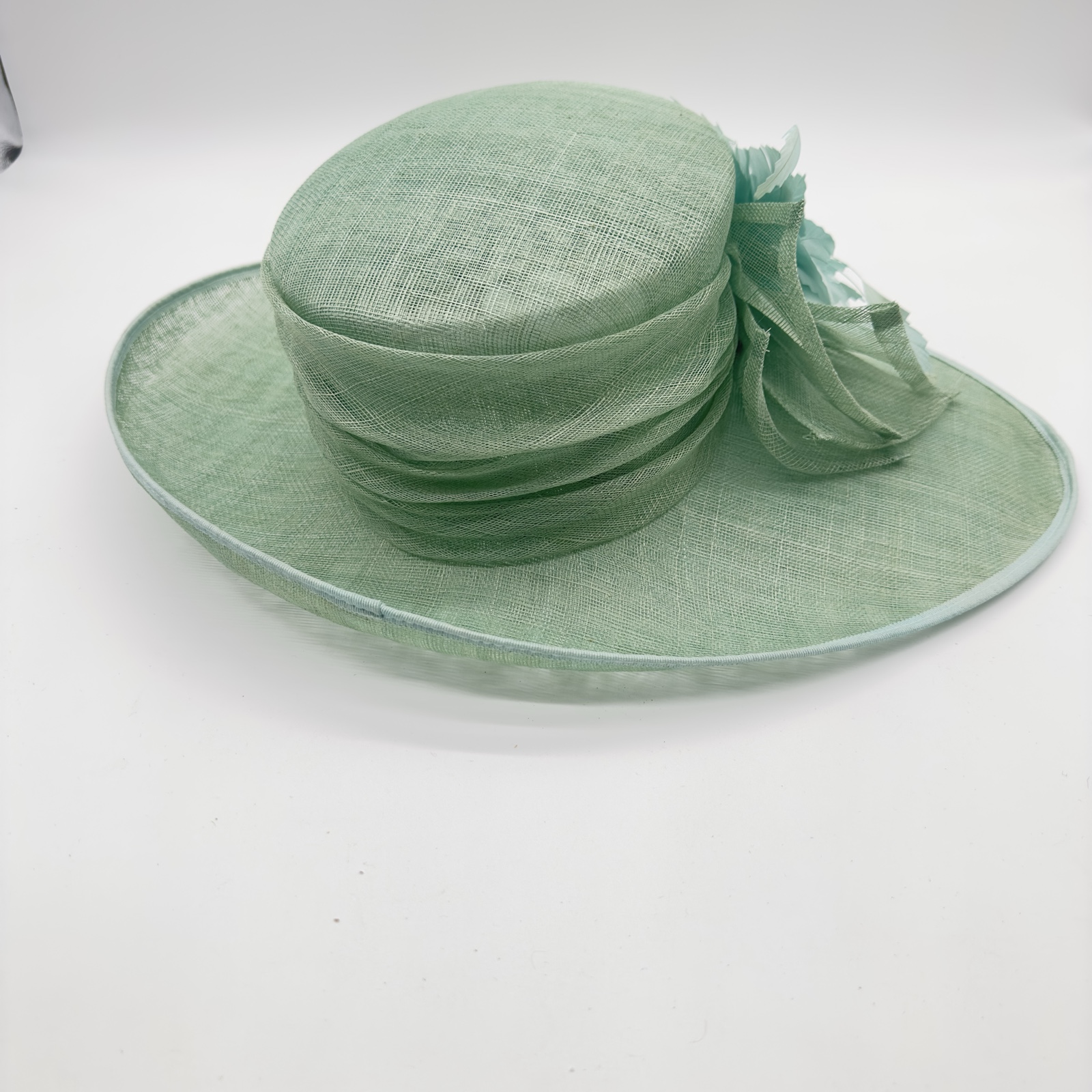 Pale Green Ladies Floral Wide Brim Hat One Size - Image 12