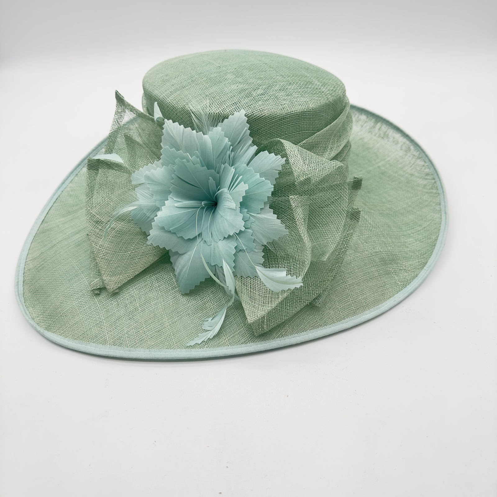 Pale Green Ladies Floral Wide Brim Hat One Size - Image 10