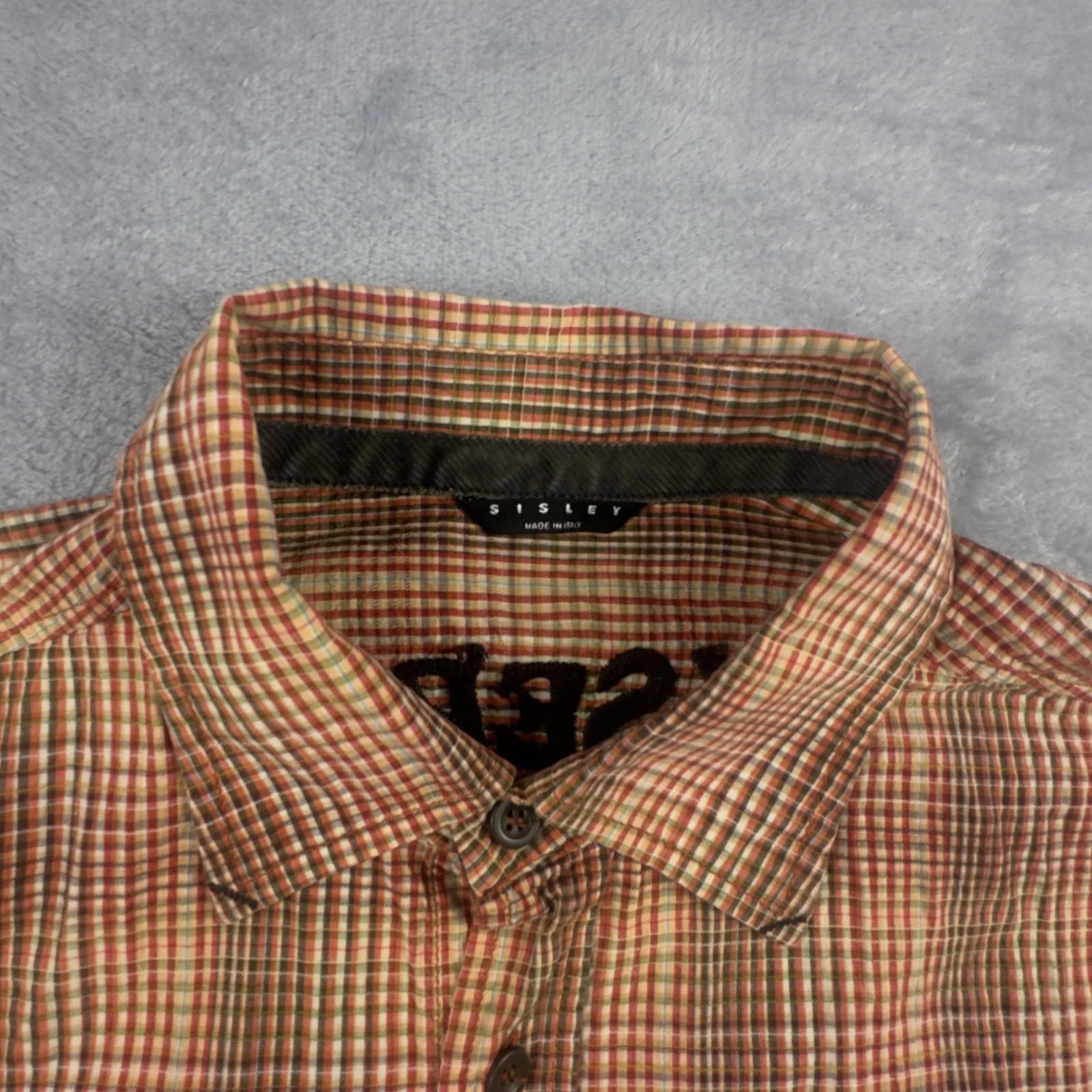 Sisley Multi Color Plaid Men Long Sleeve Button Up Size Medium Made In Italy - Image 3