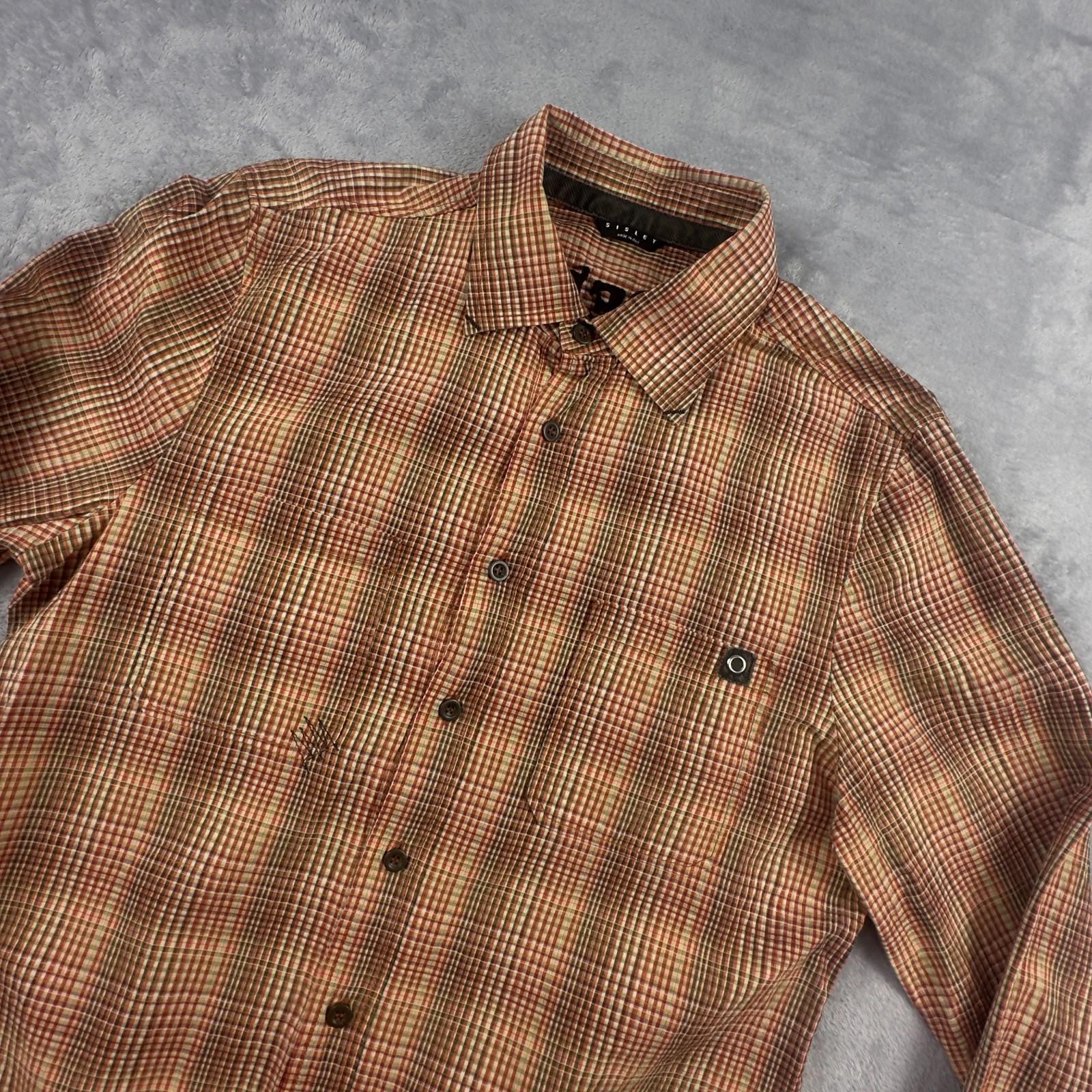 Sisley Multi Color Plaid Men Long Sleeve Button Up Size Medium Made In Italy - Image 4