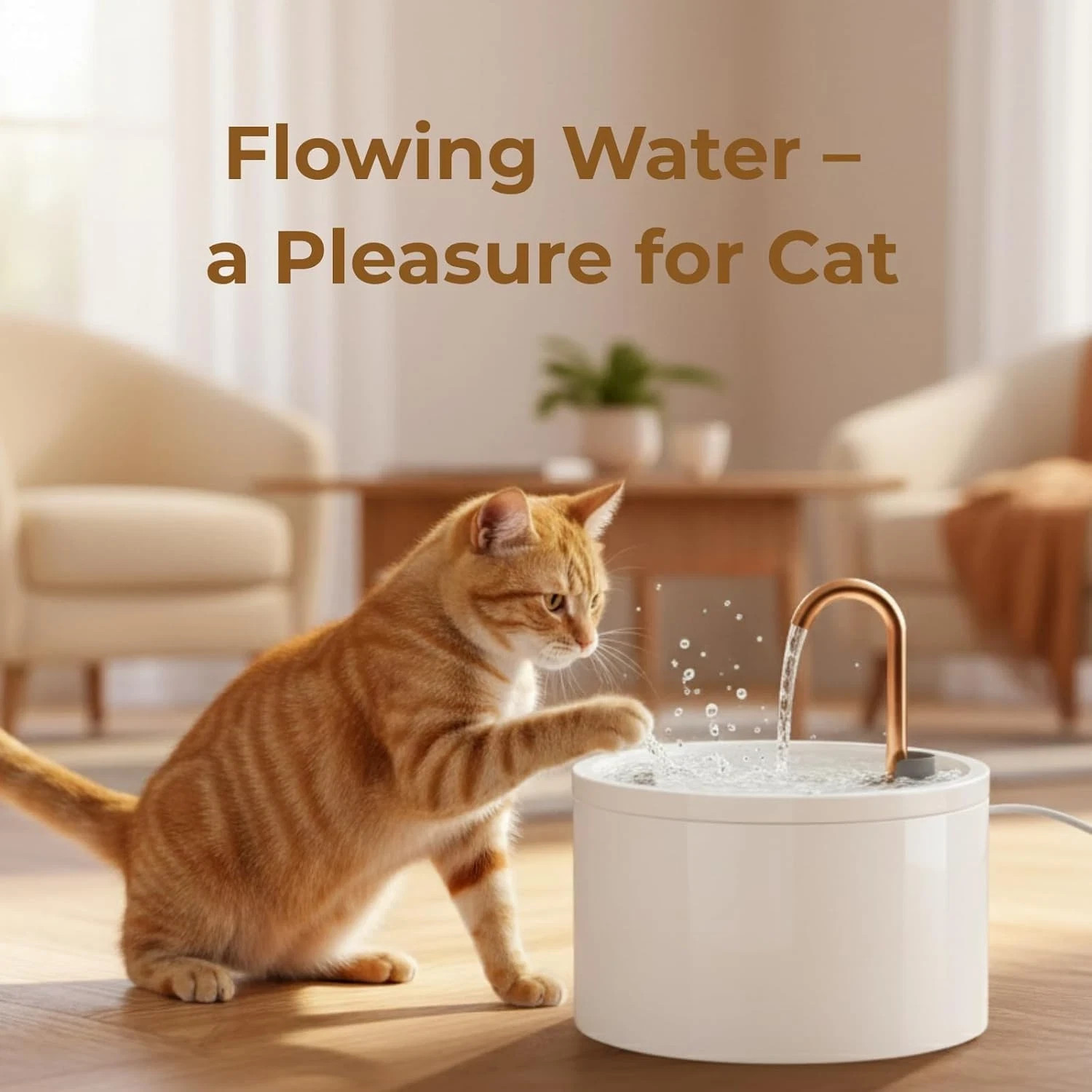 Ceramic Cat Water Fountain for Drinking, Copper Spout 2.1L Cat Fountain, Ultra-Q - Image 8
