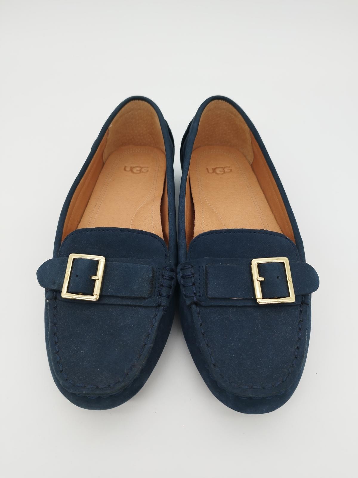UGG Ladies Moccasin Blue Suede Loafers Comfortable Slip-On Shoes Size UK 4