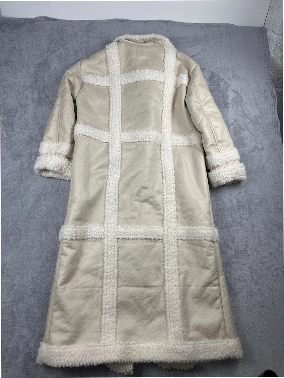 River Island Cream Women's Long Faux Shearling OuterwearCoat UK 10 EU 36 - Image 4