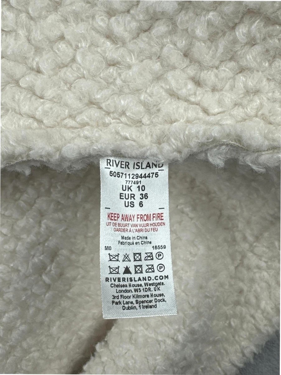 River Island Cream Women's Long Faux Shearling OuterwearCoat UK 10 EU 36 - Image 6