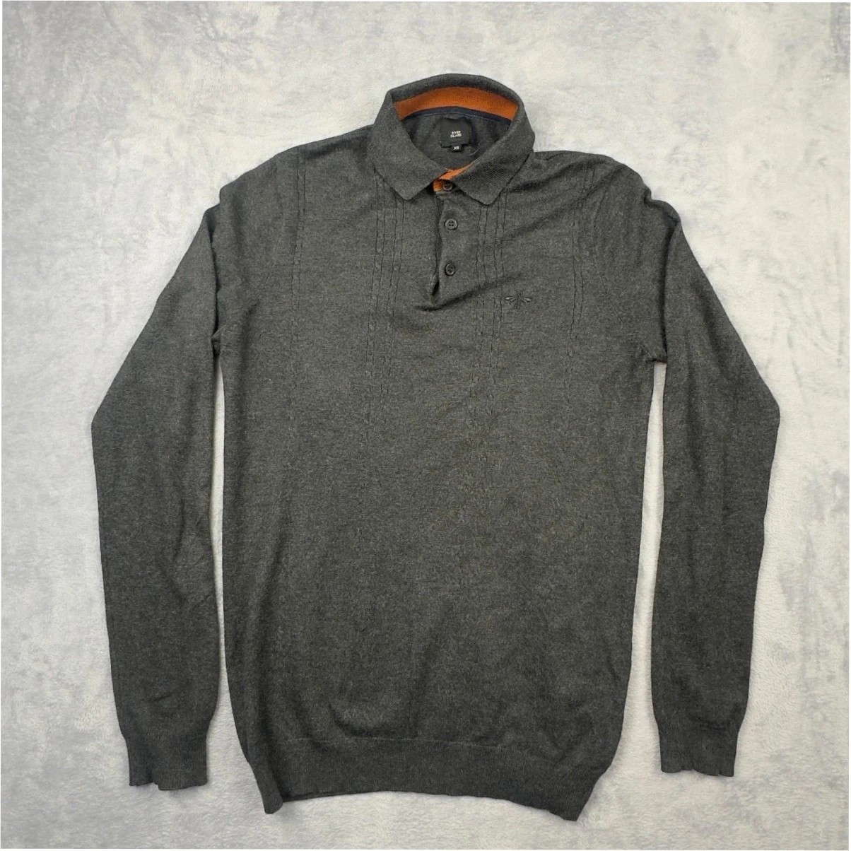 River Island Men’s Viscose Knit Polo Sweater Grey/Orange UK Size XS EUR 1 - Image 5