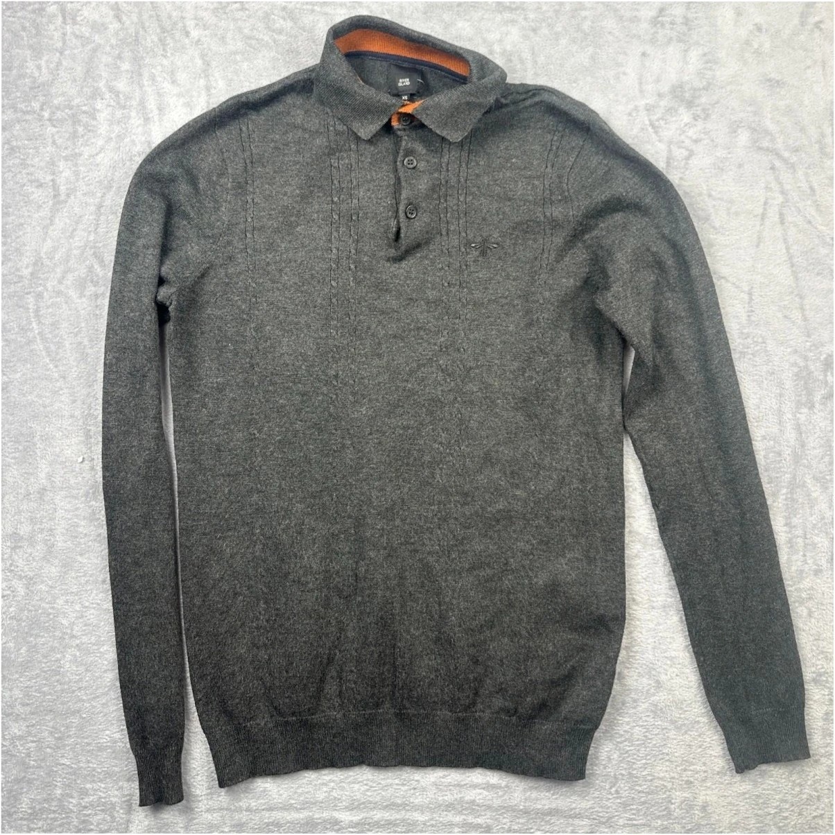 River Island Men’s Viscose Knit Polo Sweater Grey/Orange UK Size XS EUR 1 - Image 7