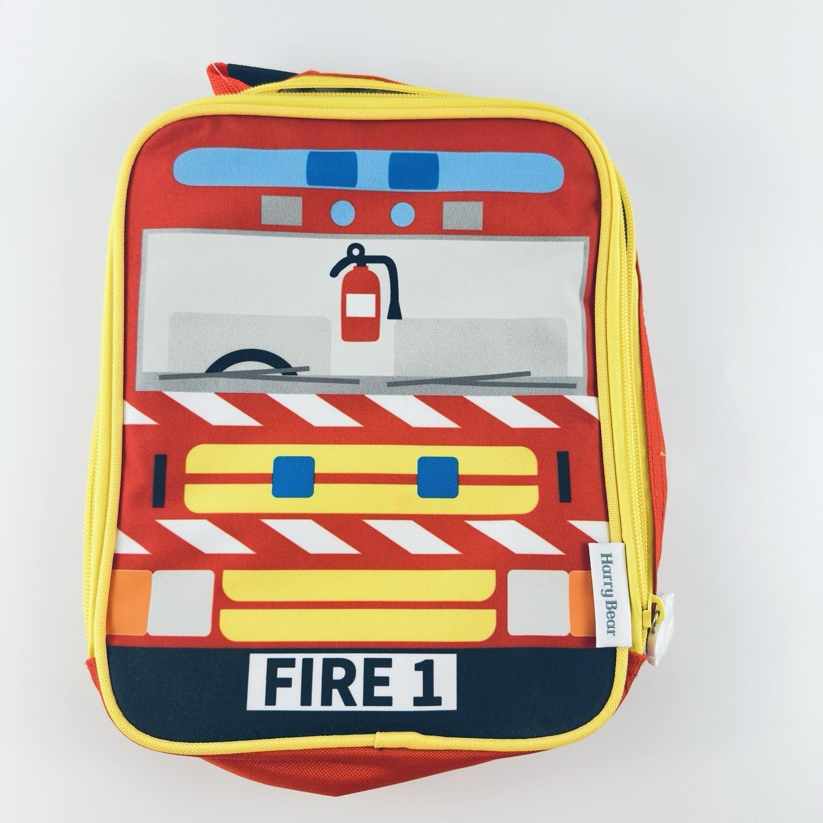 Harry Bear Kids Fire Truck Zip Lunch Bag Box Insulated School DayTrips Rucksack