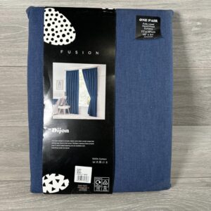 Fusion Dijon Fully Lined Pencil Pleat Pair Curtains 46" x 54" Blue Cotton