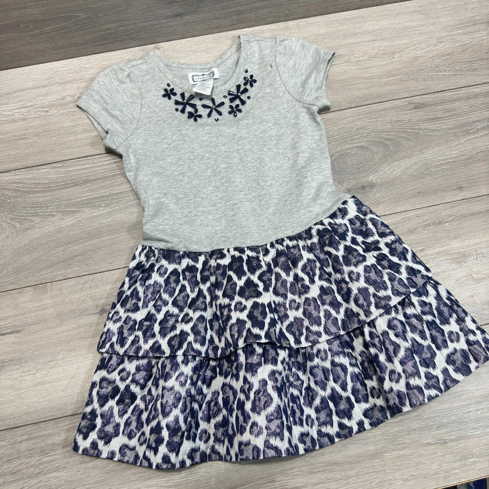 AphOrism Girls Dress Age 7-8 Years Blue Grey Blue Metalic 100% Cotton - Image 2