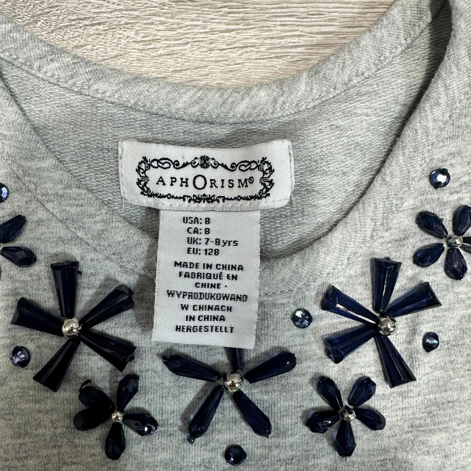 AphOrism Girls Dress Age 7-8 Years Blue Grey Blue Metalic 100% Cotton - Image 3