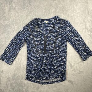 Monsoon Women's Blue & White Heart Print Linen Stylish Top Size Small