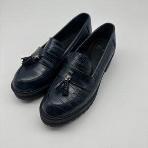 Moda in Pelle Cerie Navy Croc Chunky Loafers Tiger Tassel UK 6 EU 39