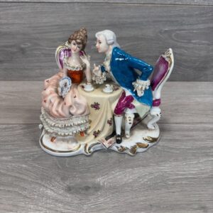 Porcelain Courting Couple Figurine Tea Table Scene Lace Dress Gilt Rococo Base