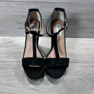 Steve Madden Xtrime Womens Wedge Sandals UK 5.5 Black Suede T-Bar Platform
