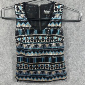 Barbour International Women's Siruis Sequin Top Size 8 Black Blue Sleeveless